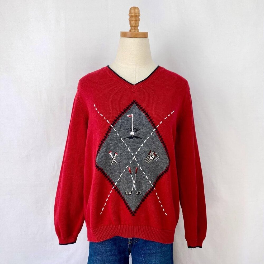 Liz Claiborne Women's Red and Grey Jumper